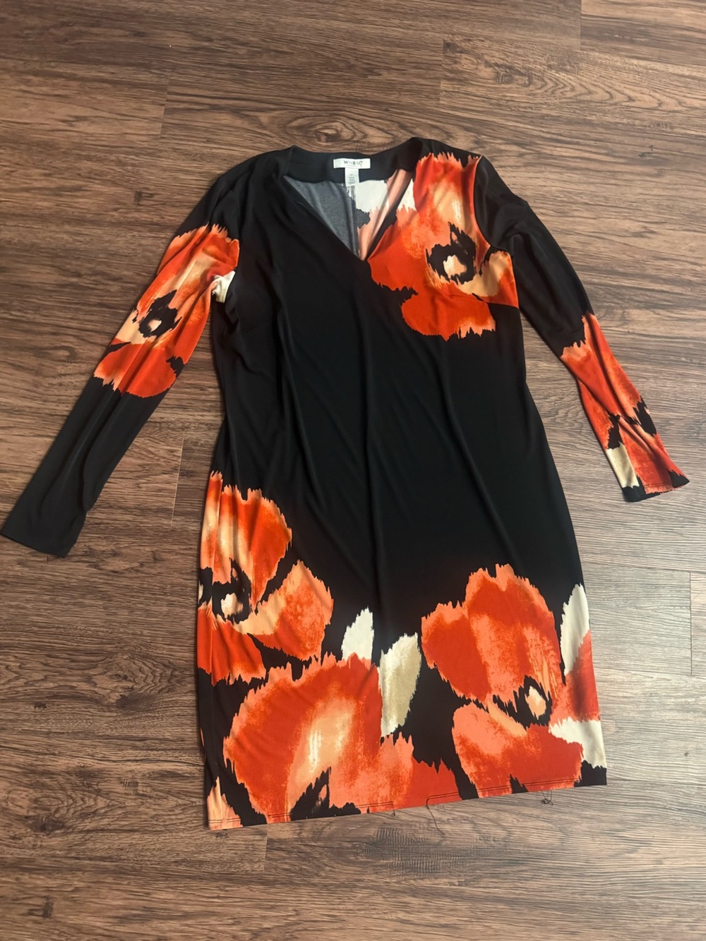 White House Black Market Black Dress with Bold Orange Floral Print